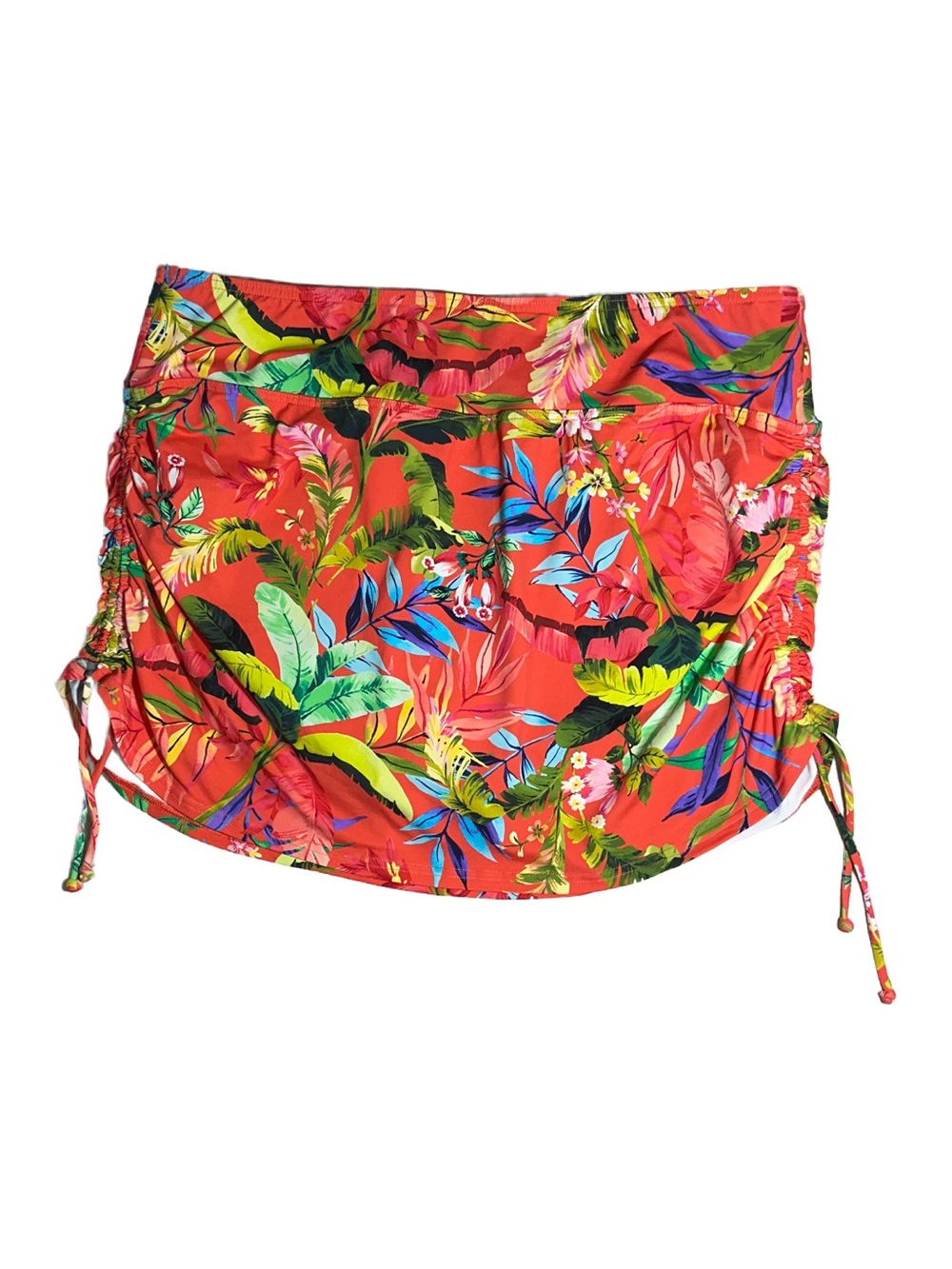 LANDS END Swim Skirt, Orange Coral Multi Palm 522804  Size 14